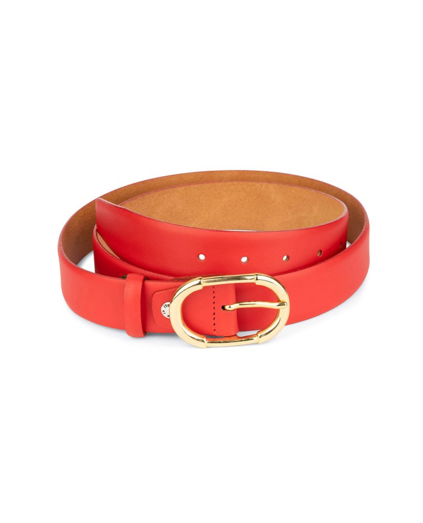 red belt with gold buckle