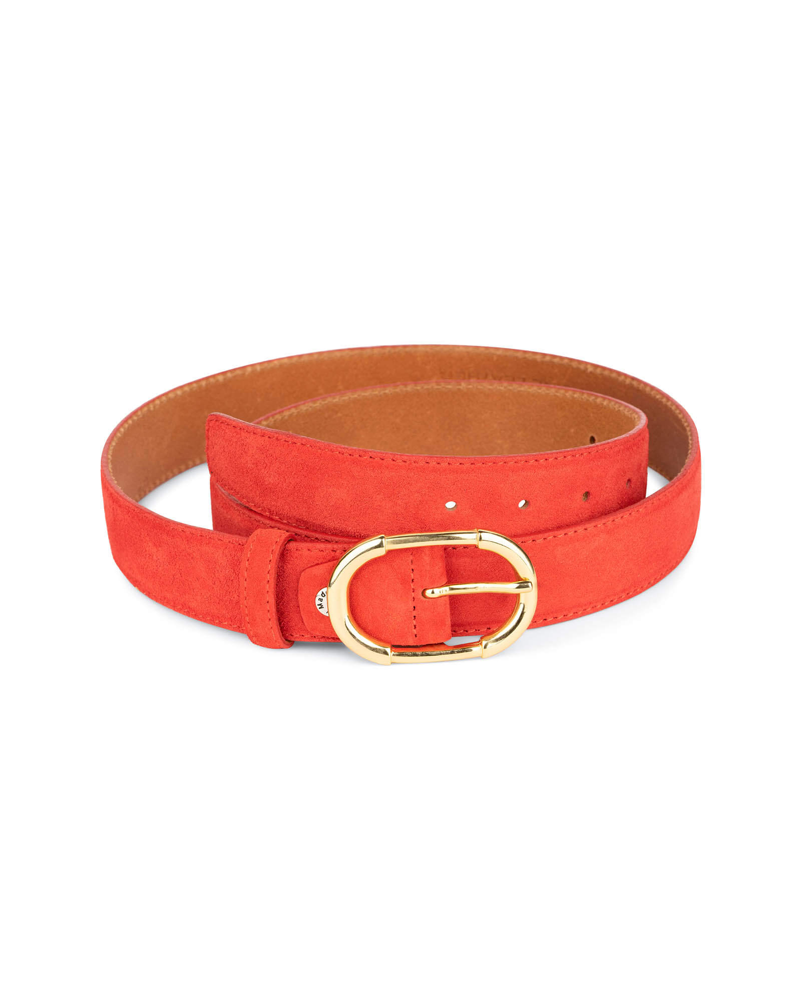 Buy Womens Red Suede Leather Belt With Gold Buckle | LeatherBelts