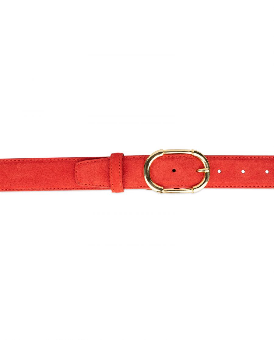 womens red leather belt with gold buckle 7