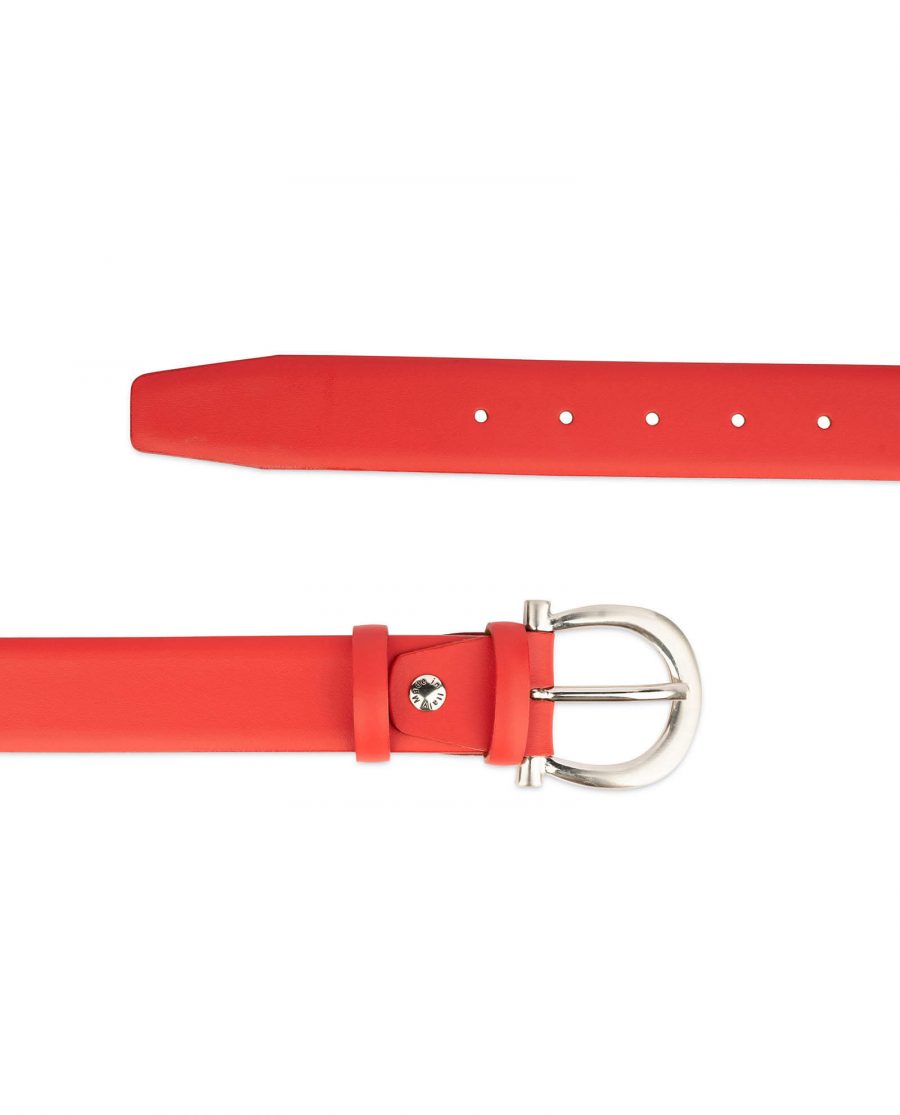 womens red leather belt with italian buckle 3 1