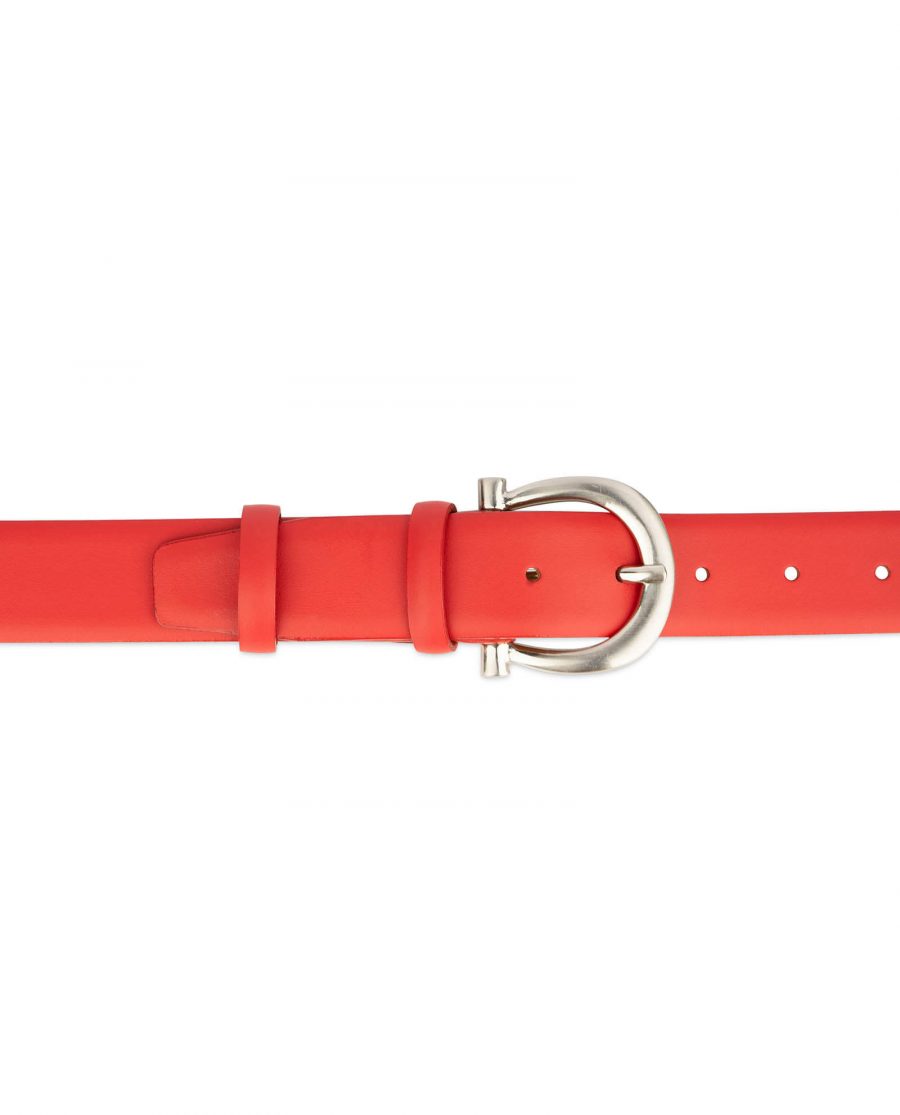 womens red leather belt with italian buckle 4 1