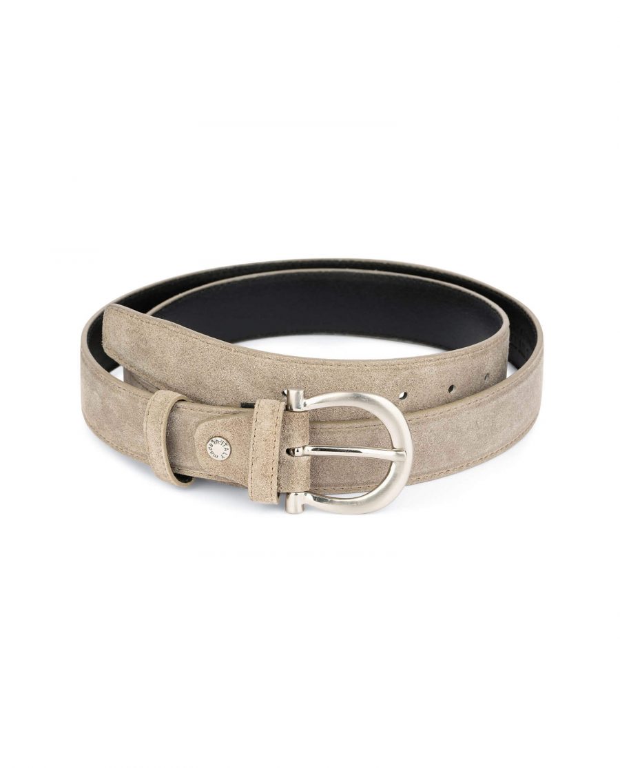 womens taupe belt with italian buckle 2