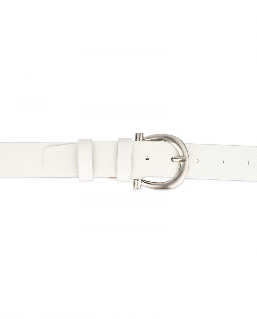 womens white leather belt with silver buckle 3