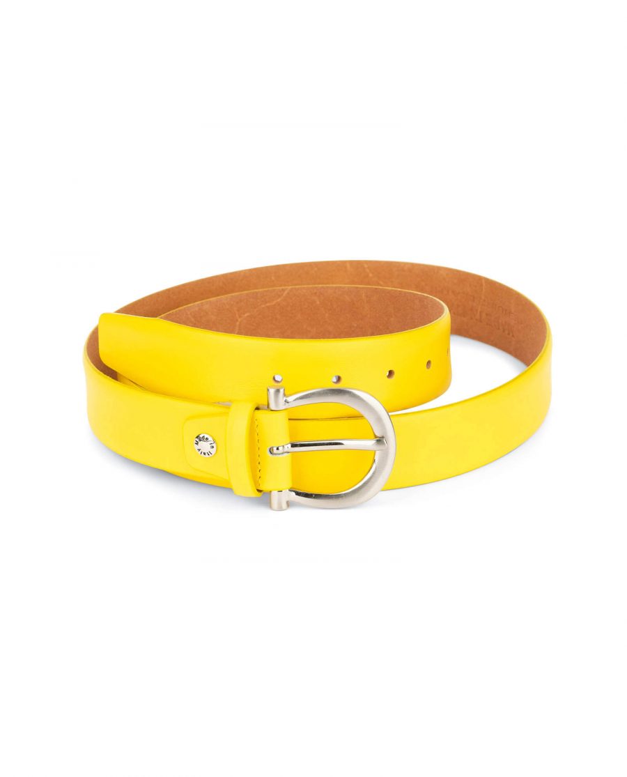womens yellow belt with silver buckle 1