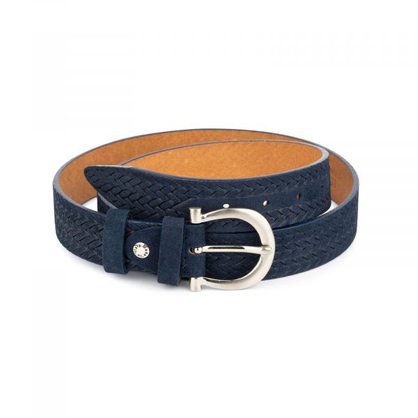 woven womens blue suede belt 1