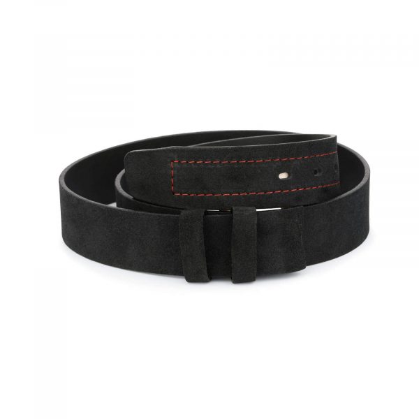 mens suede belt black with red stitching 1