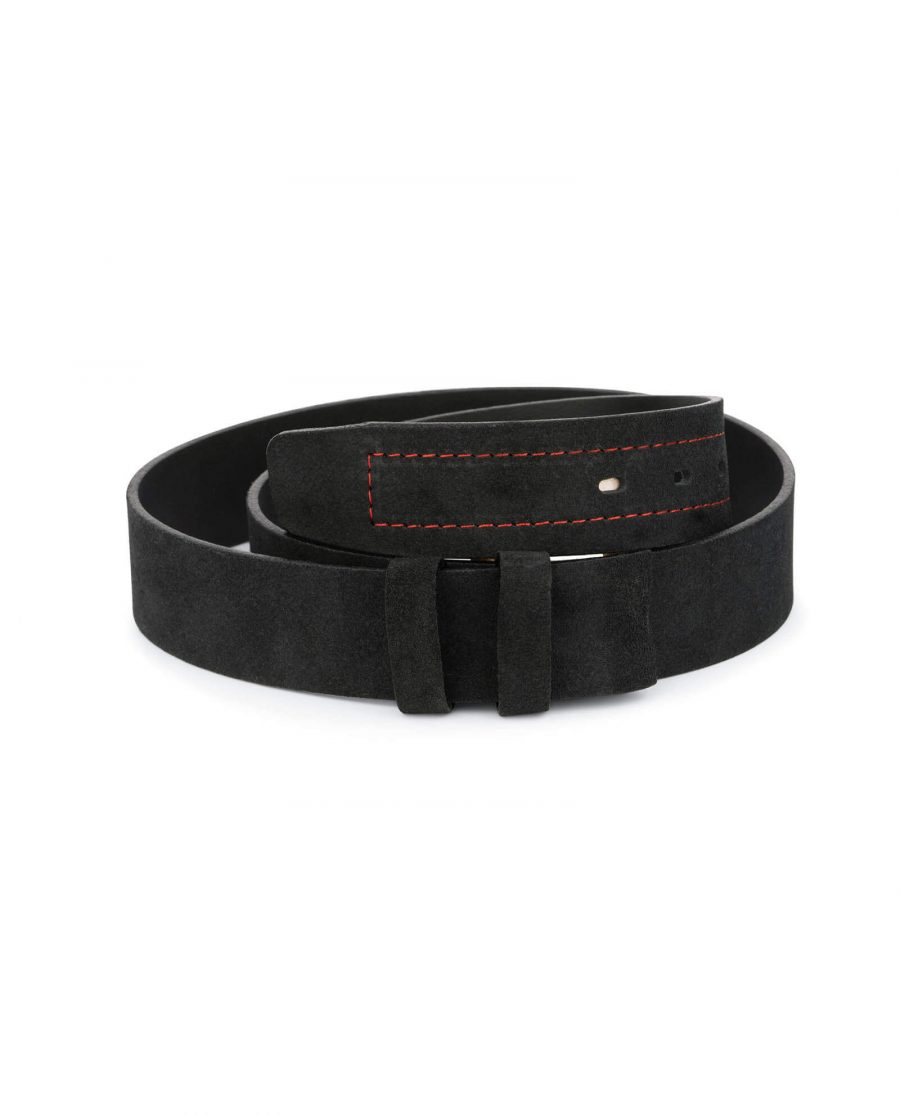 mens suede belt black with red stitching 1