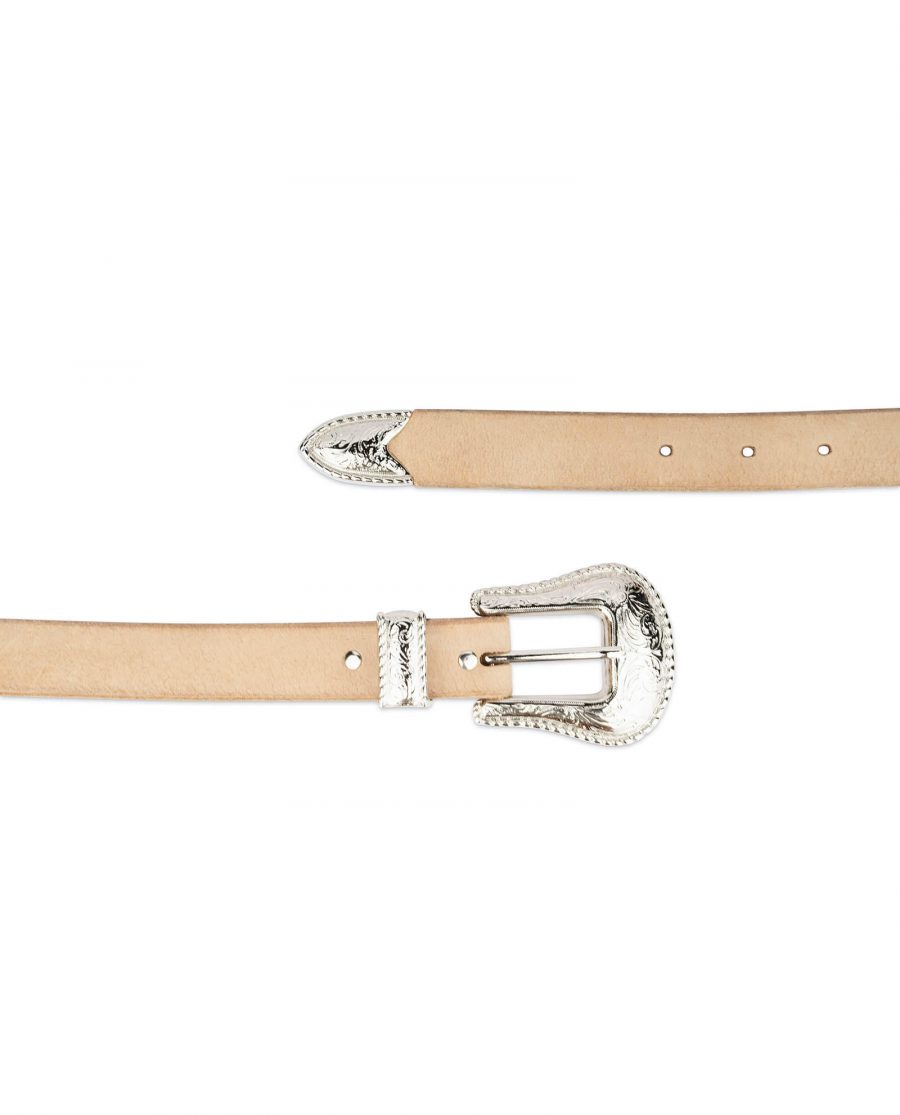 natural leather western belt with nickel buckle 3