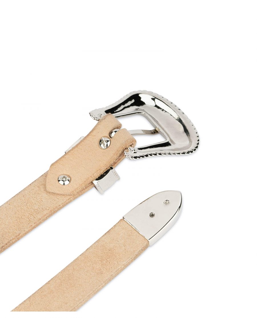 natural leather western belt with nickel buckle 4