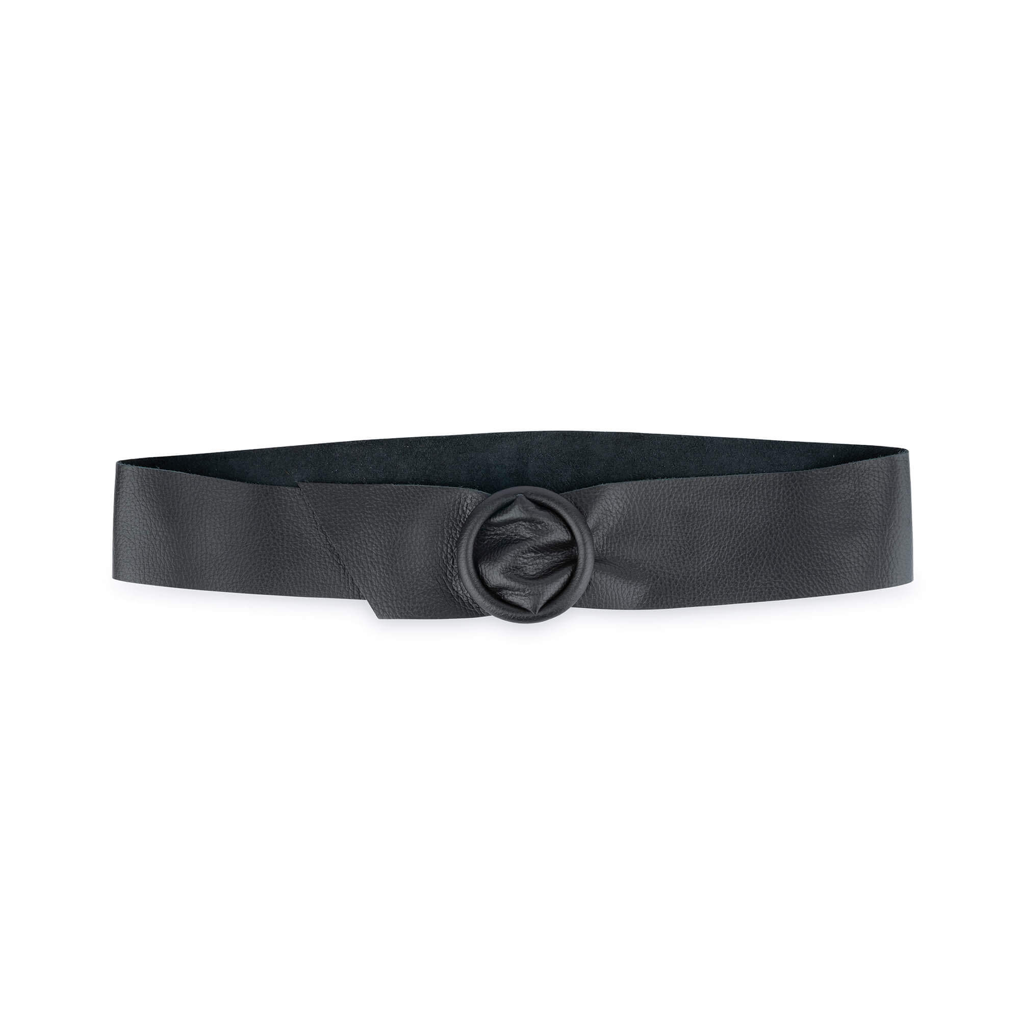 Women's Black High Waist Belt for Dresses | Round Buckle 6.7 cm 42 / 105 cm - Black | Capo Pelle