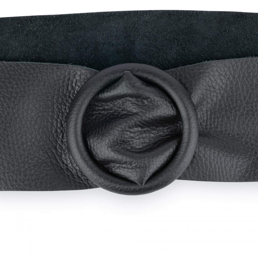Black High Waist Belt For Dresses Round Buckle 6 7 cm 3
