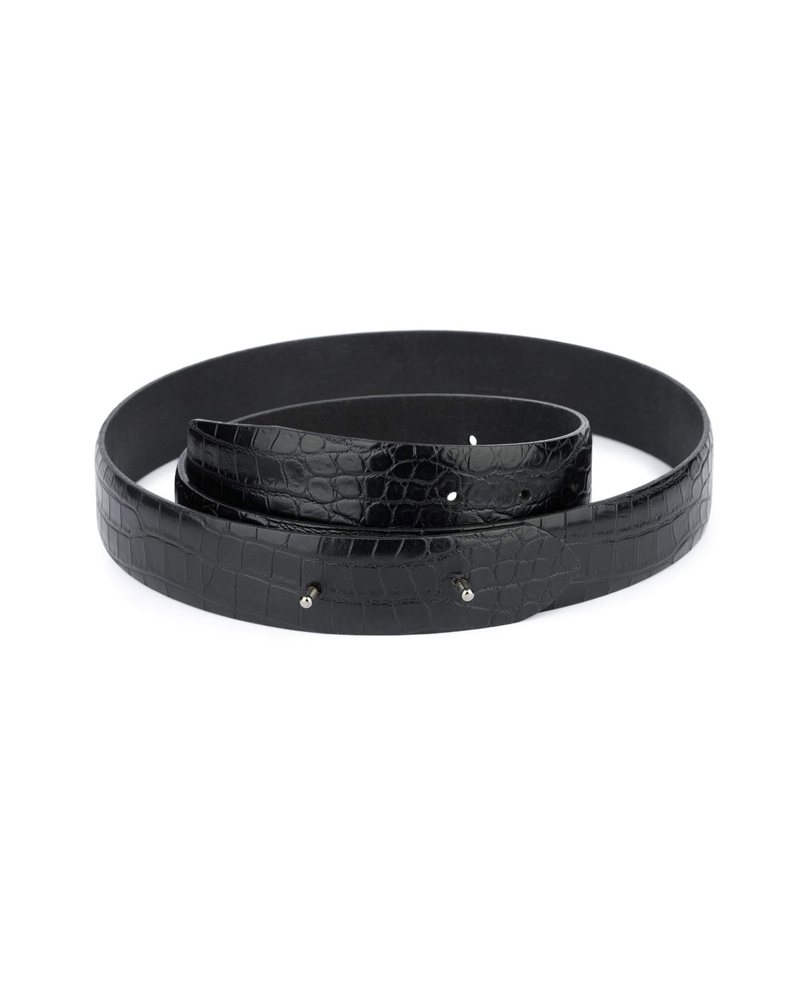 Buy Black Embossed Crocodile Belt No Buckle | LeatherBeltsOnline.com