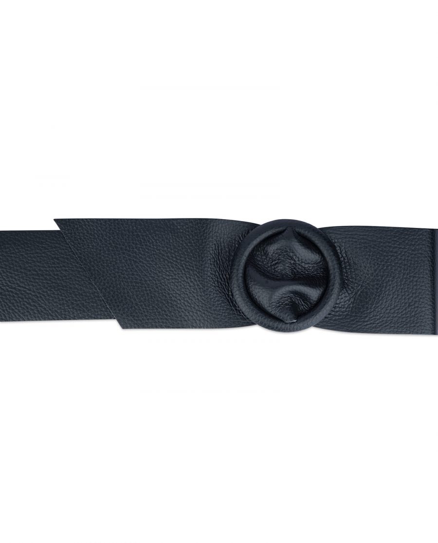 black high waist belt for dresses round buckle 6 cm 2