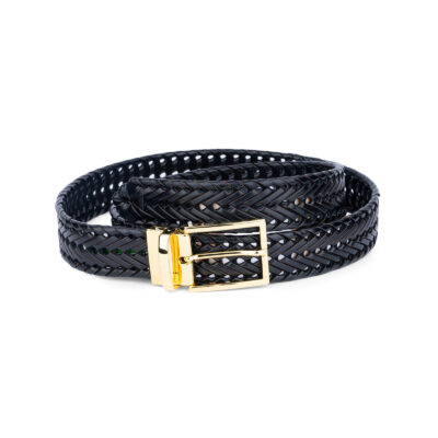 black woven mens belt with gold buckle 45usd 1