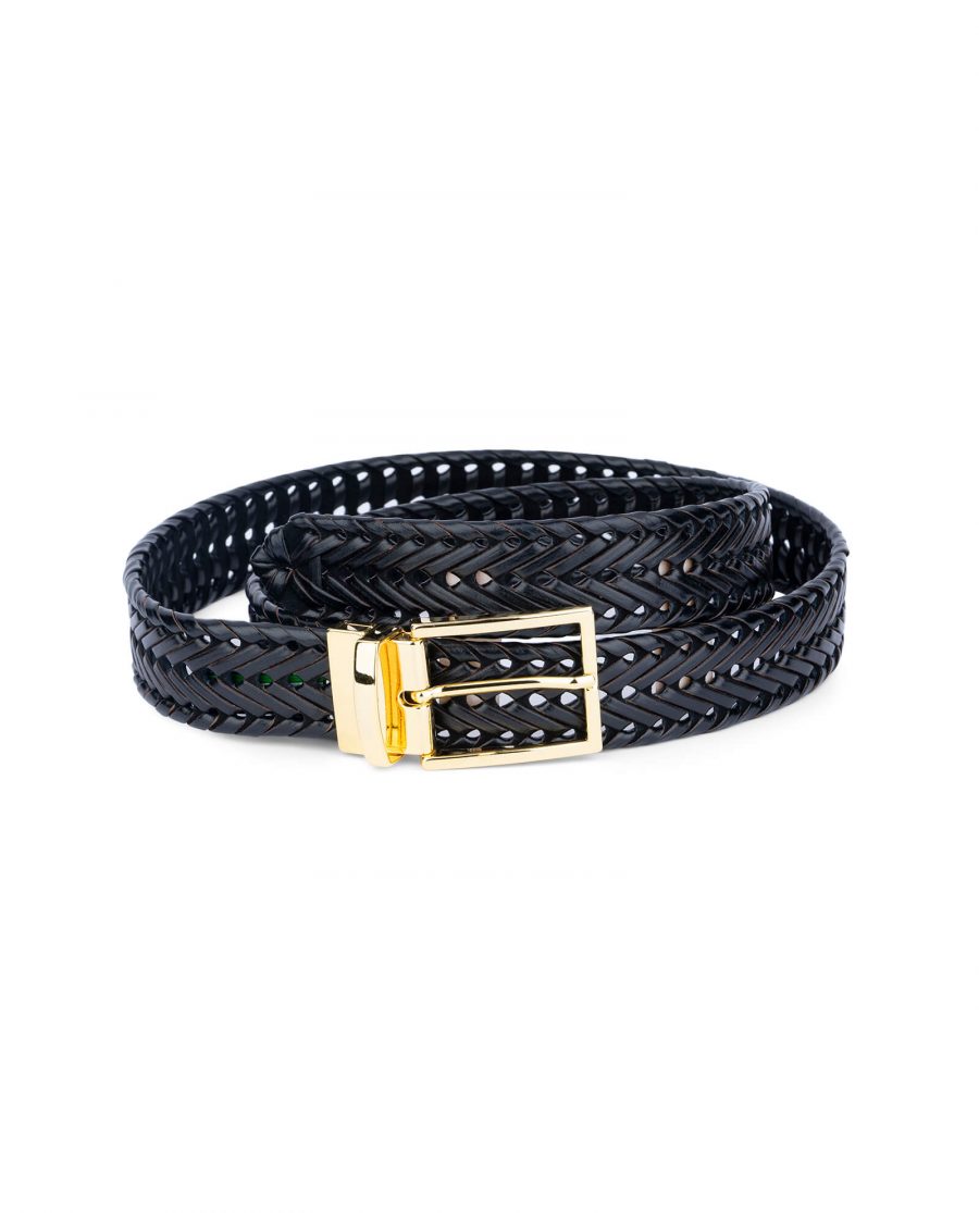 black woven mens belt with gold buckle 45usd 1