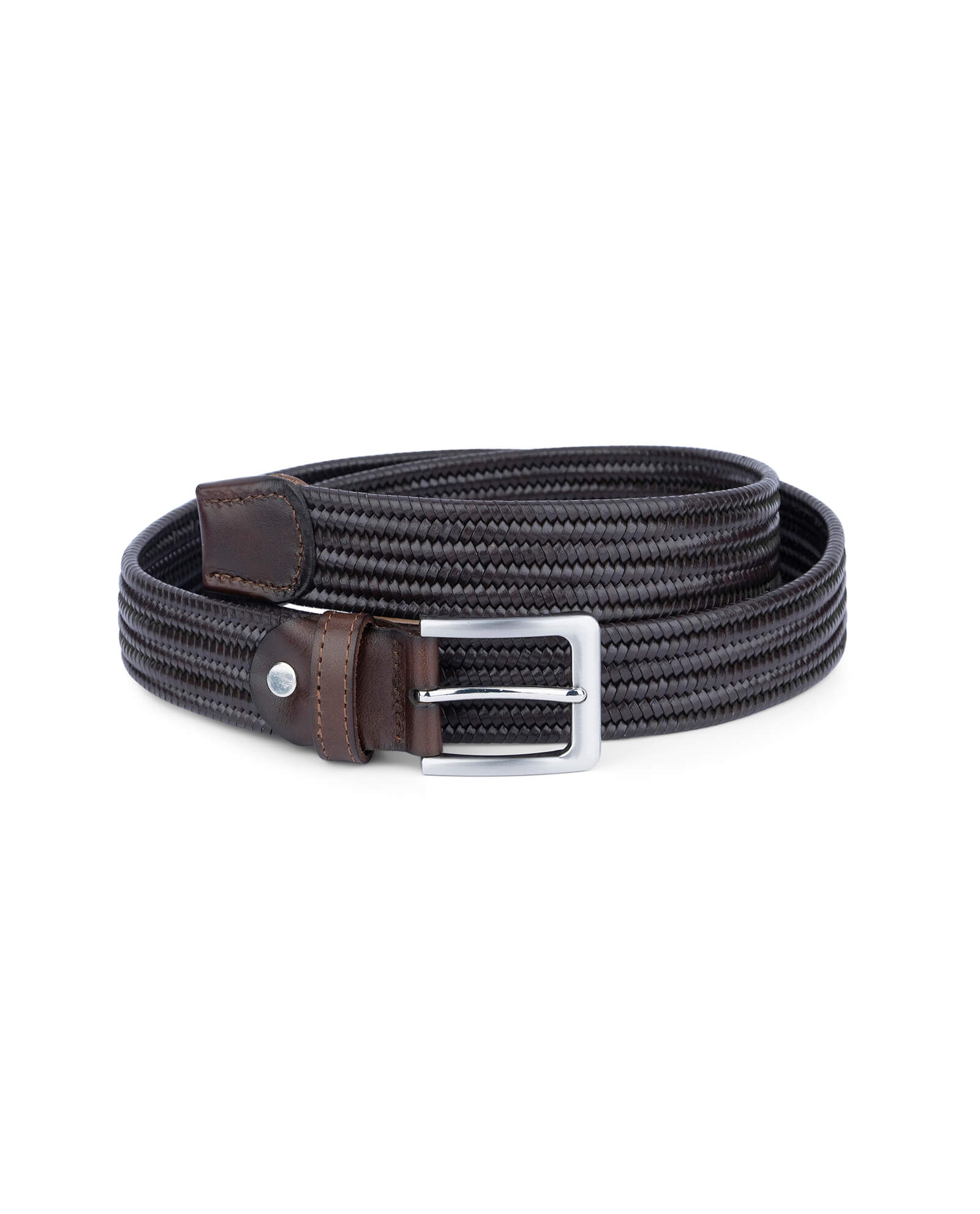 Buy Brown Stretch Woven Leather Belt For Men | LeatherBeltsOnline.com