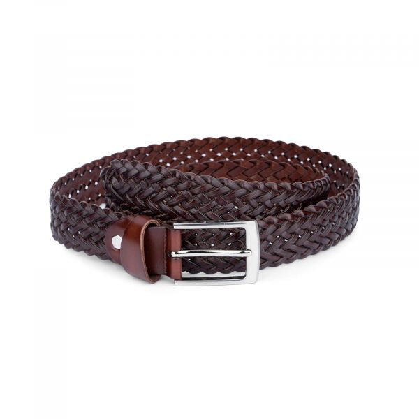 Braided stretch leather belt elastic Burgundy 3.5cm