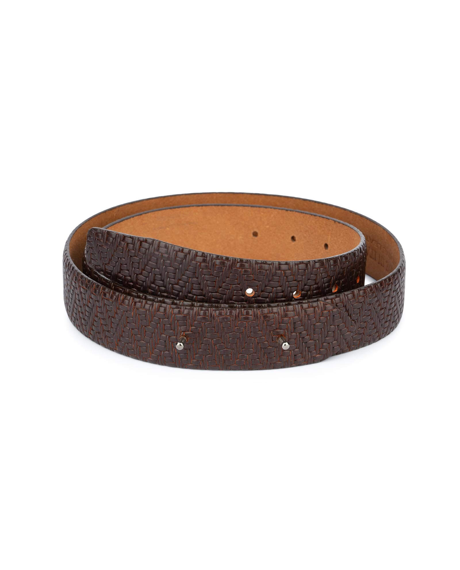 Buy Embossed Brown Mens Belt Without Buckle | LeatherBeltsOnline.com