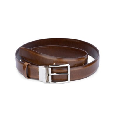 mens brown belt with silver buckle 35 mm 1