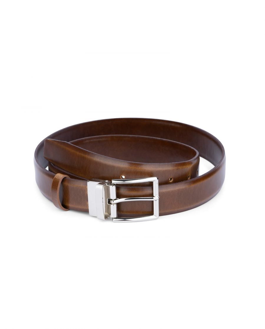 mens brown belt with silver buckle 35 mm 1