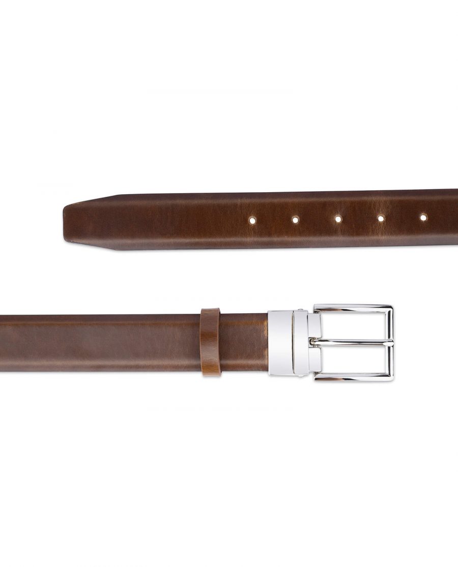 mens brown belt with silver buckle 35 mm 3