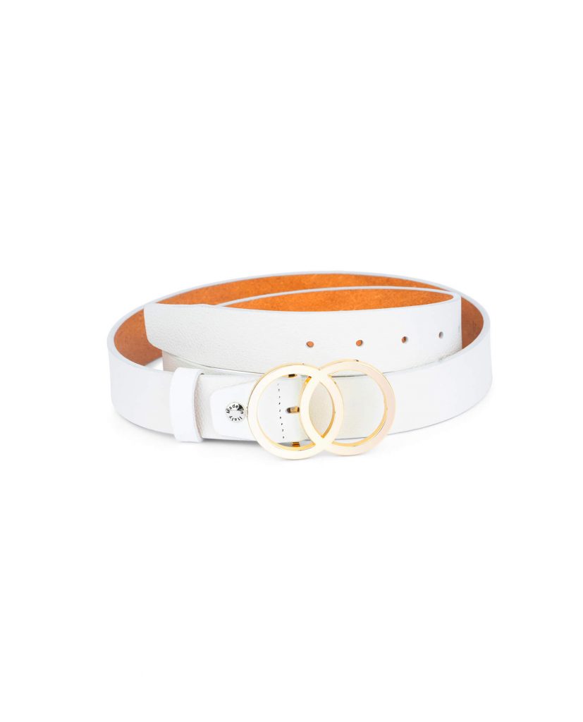Buy White Double Circle Belt With Gold Buckle 35 Mm  display picture 3