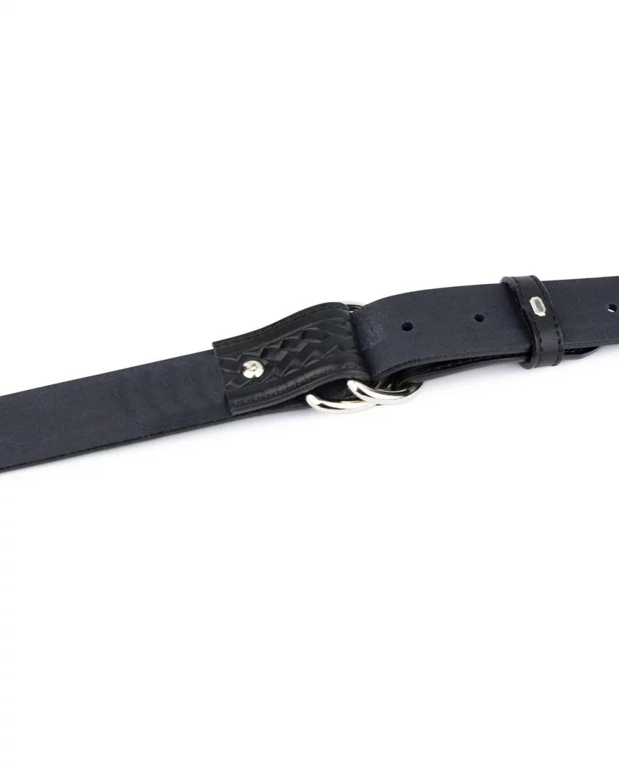 Double D Ring Belt Black Embossed Leather 4