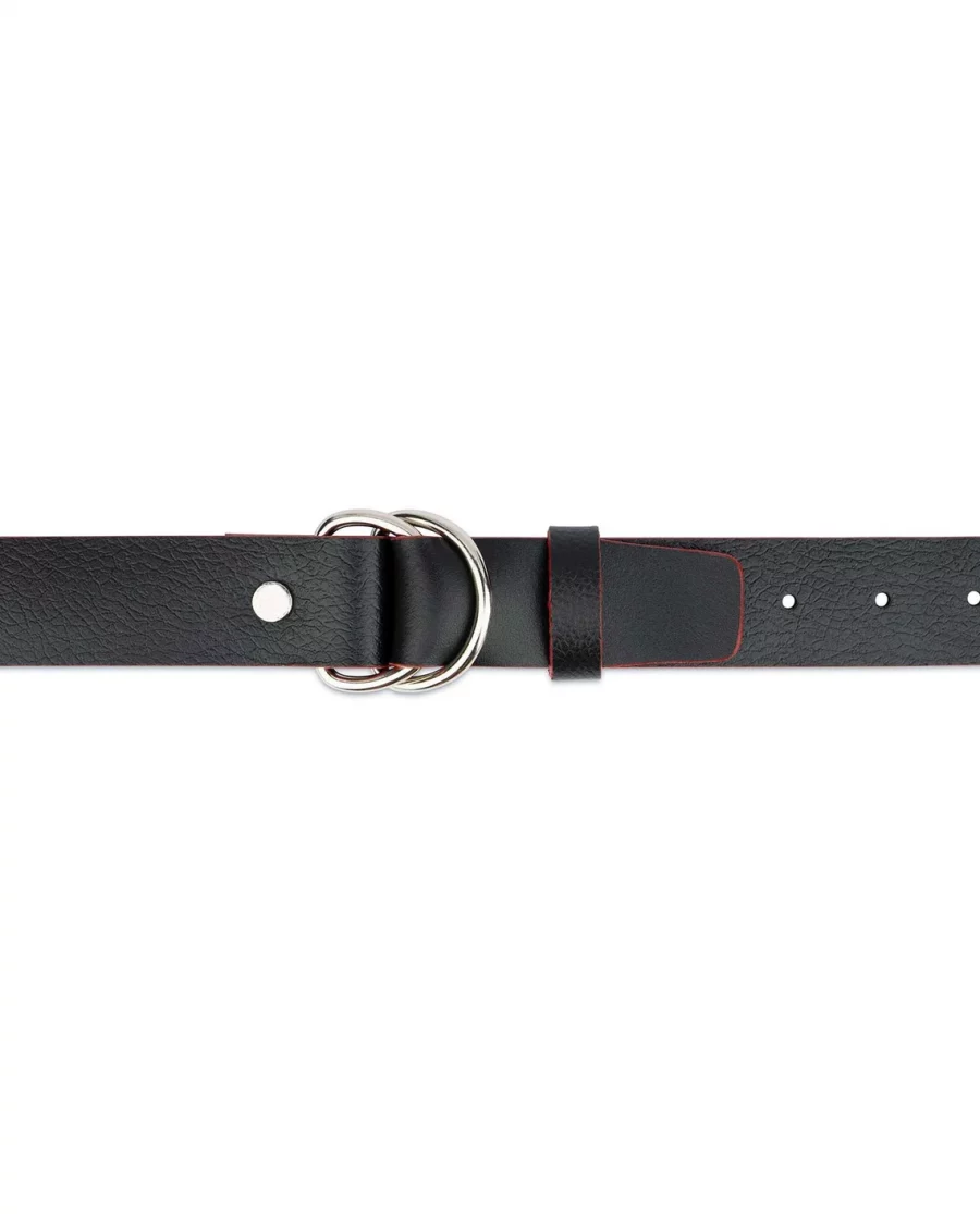 Mens D Ring Belt Black Leather With Red Edges 3