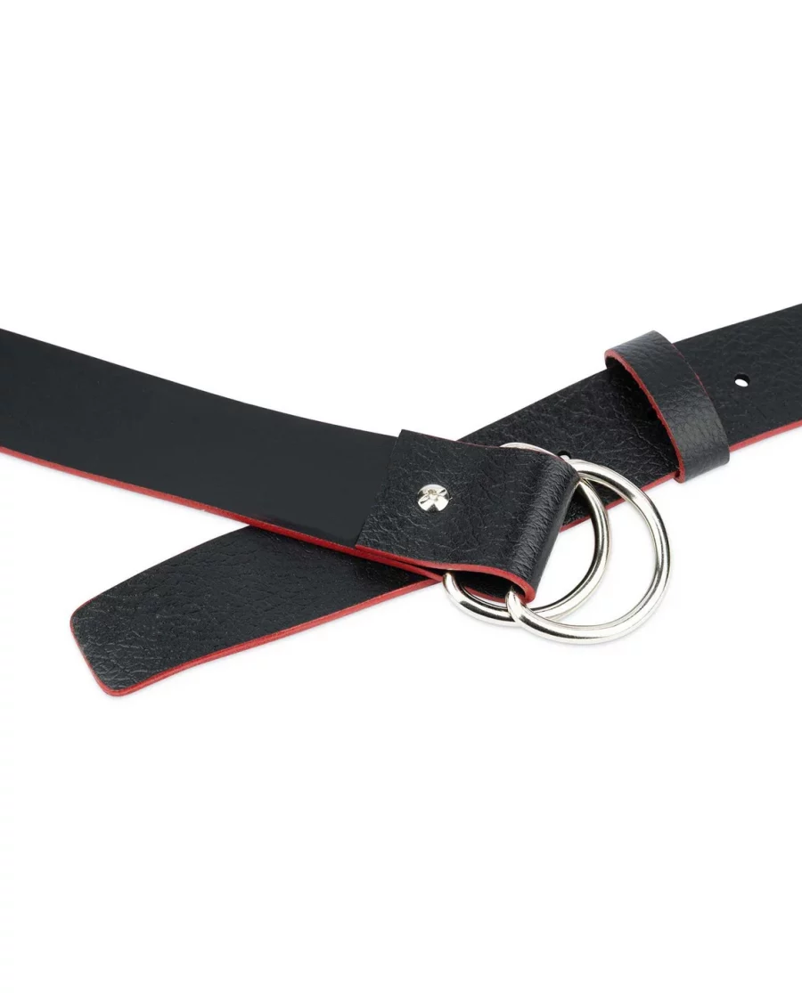 Mens D Ring Belt Black Leather With Red Edges 4