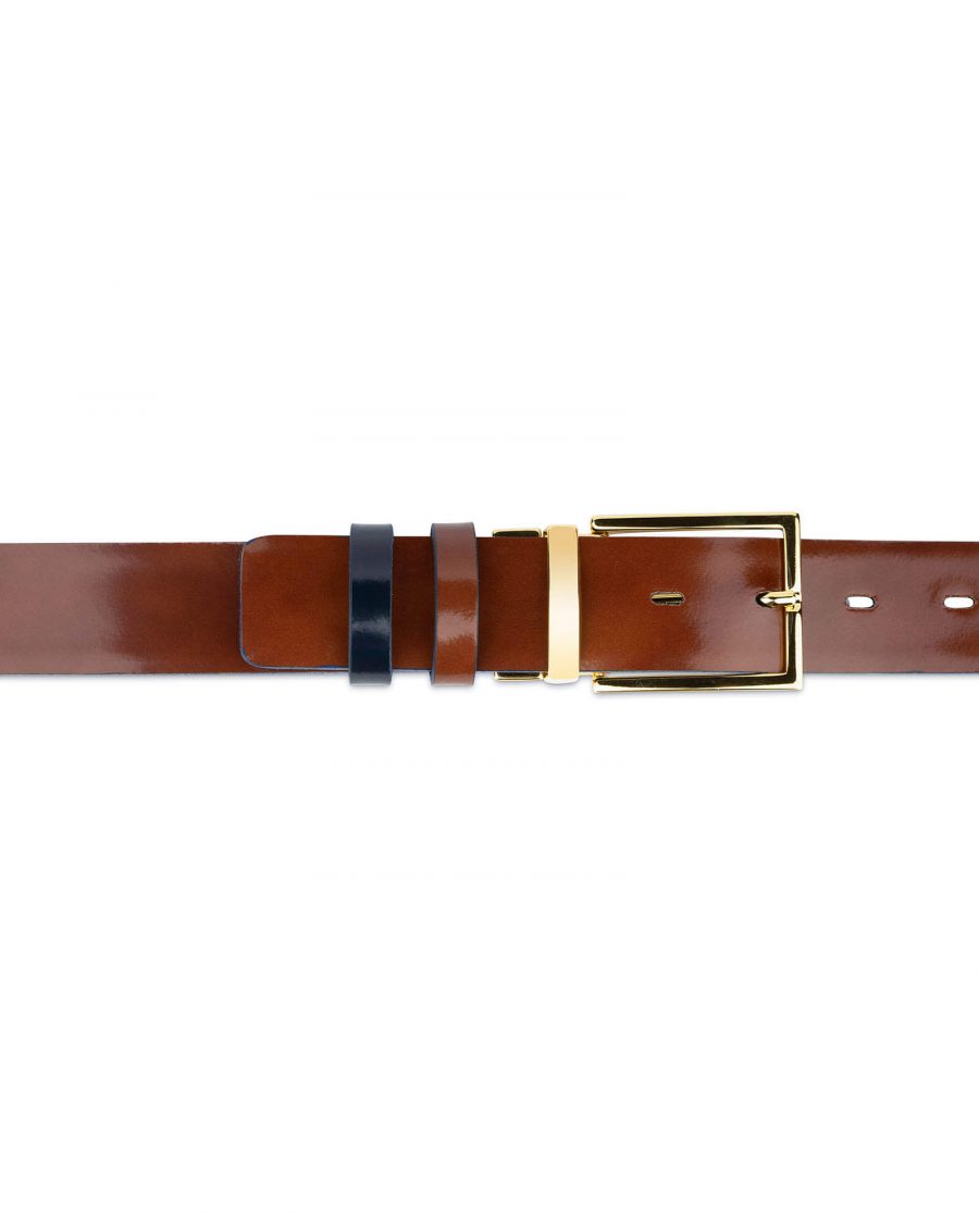 blue brown reversible mens belt with gold buckle 3 5cm 55usd 2
