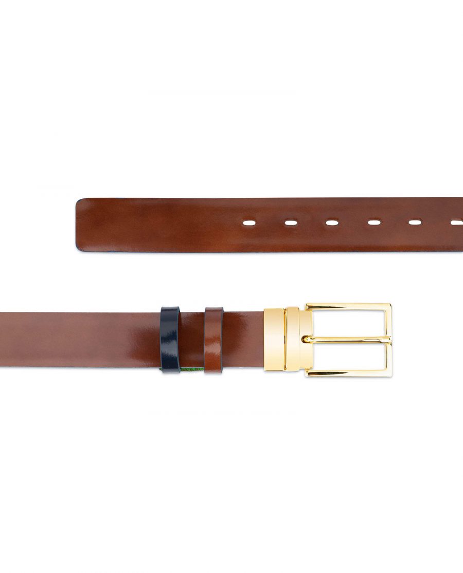 blue brown reversible mens belt with gold buckle 3 5cm 55usd 3