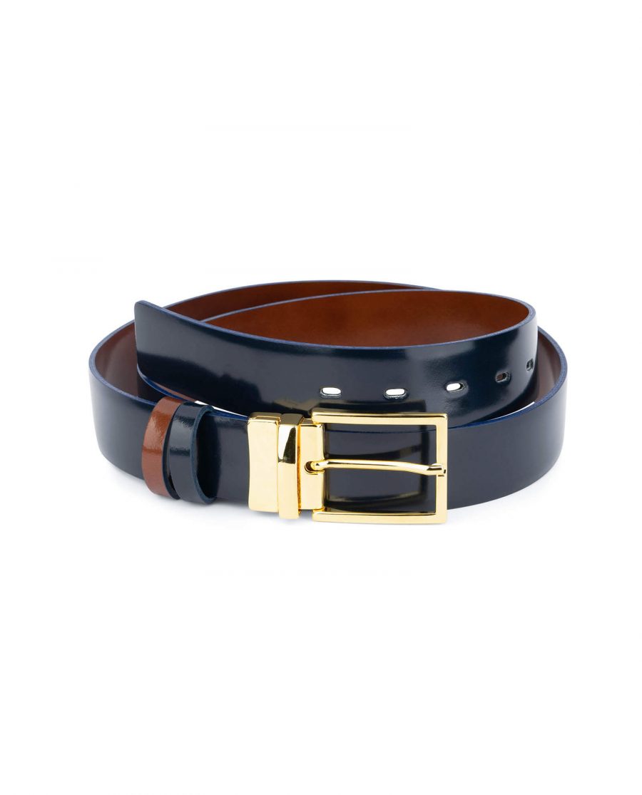blue brown reversible mens belt with gold buckle 3 5cm 55usd 5