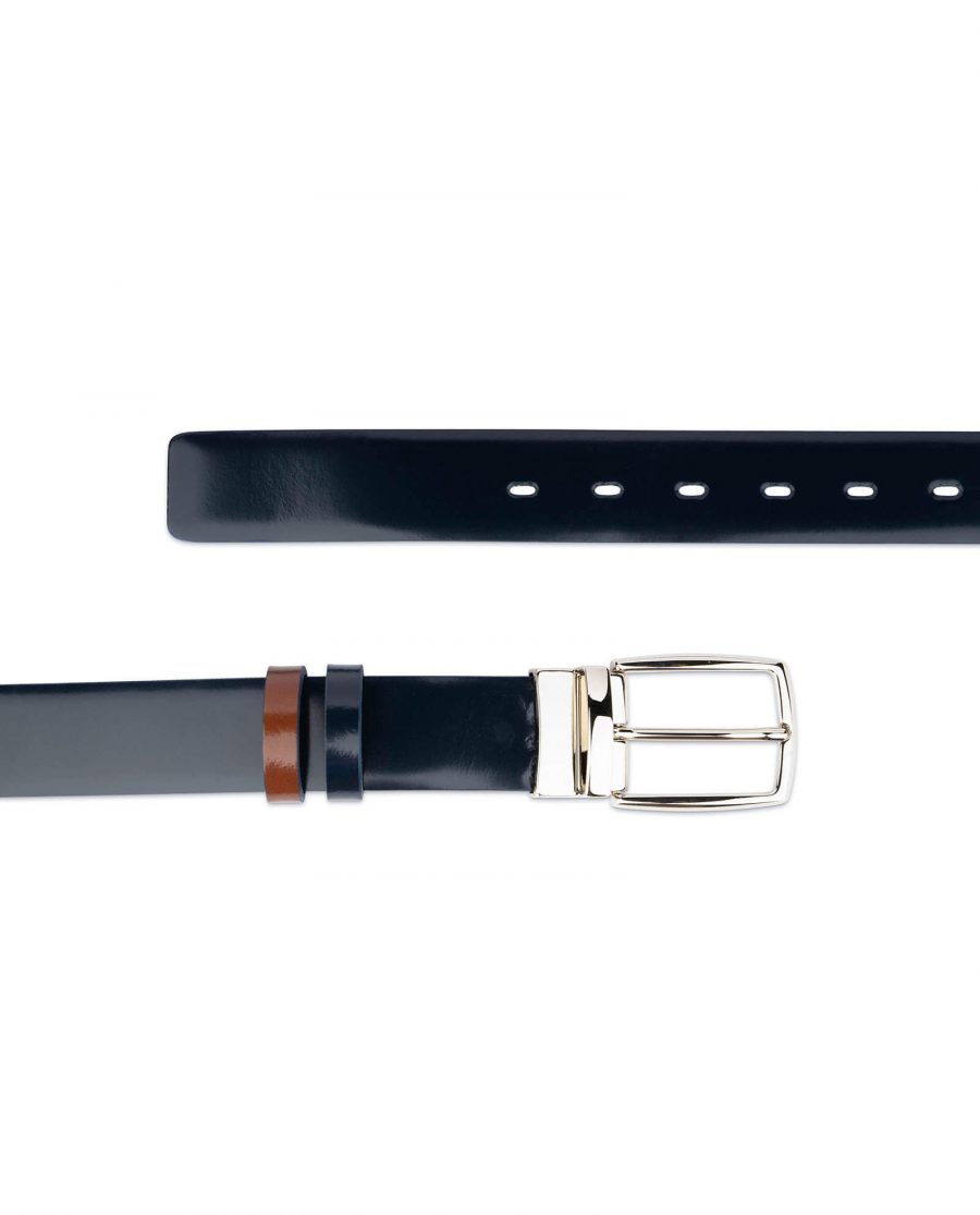 mens reversible belt with nickel buckle blue patent leather 3 5cm 55usd 3