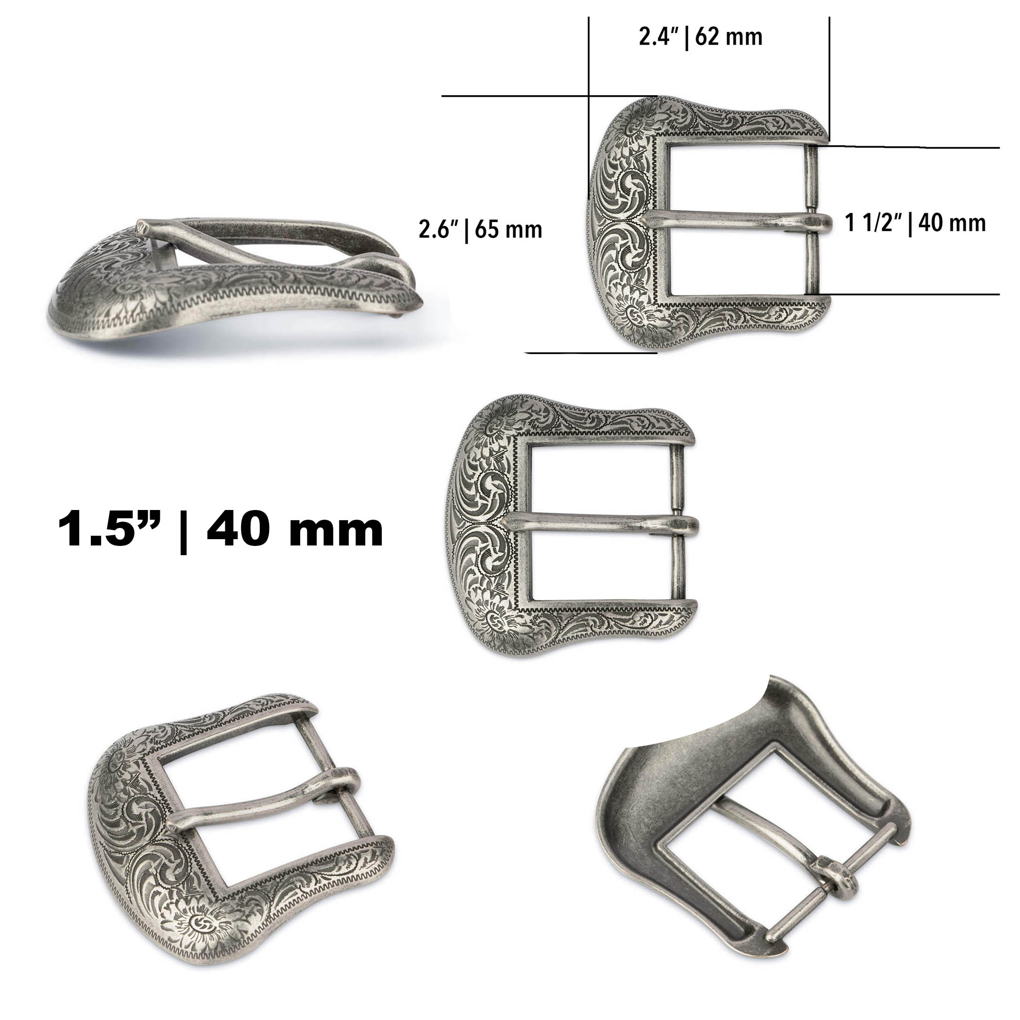 Replacement Silver Cowboy Buckle for Leather Belts 40 mm