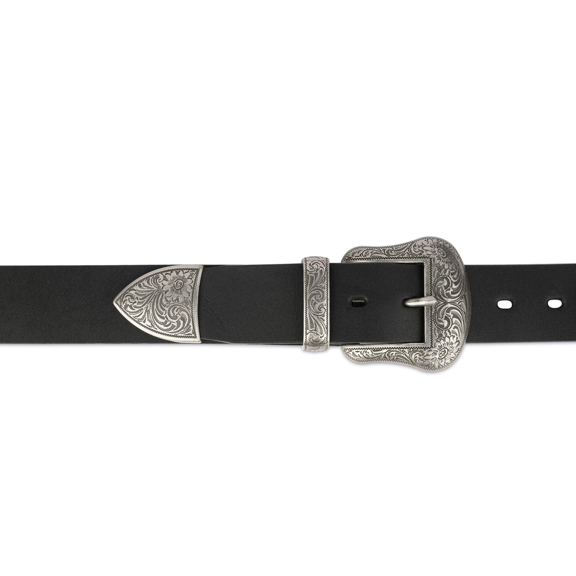 Buy Black Men's Cowboy Belt Silver Buckle | Full Grain Leather 40 Mm