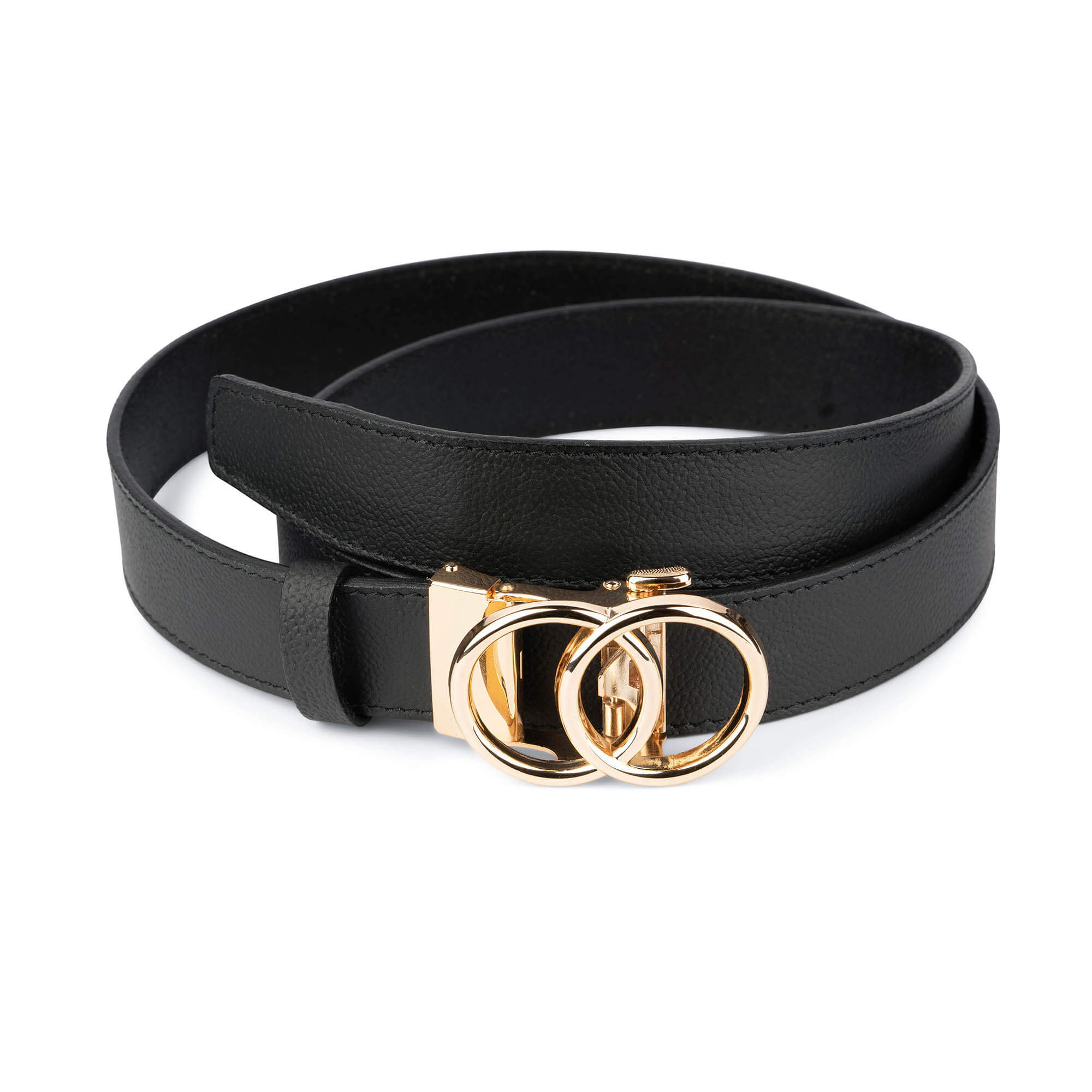 Buy Black Ratchet Belt With Gold Buckle | Double Circle | LeatherBelts