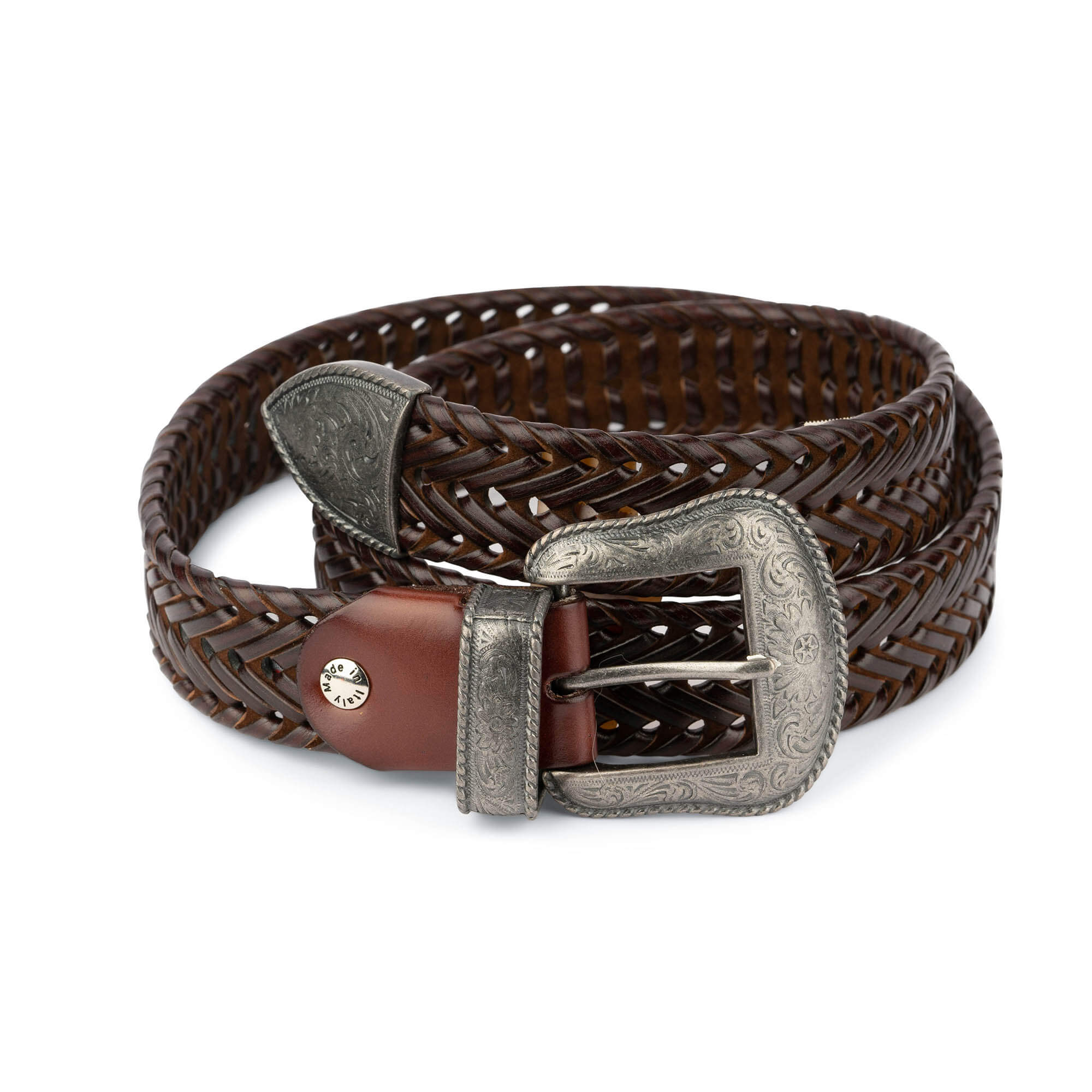 Buy Brown Western Braided Belt For Men, Silver Buckle