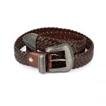 Made In Italy Brown Woven Leather Wide Belt, Silver Distressed Buckle, XL Heavy Duty Thick Chunky Dark Brown Wide Leather Belt Woven  main image 4