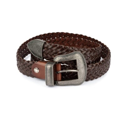 brown western mens woven belt silver buckle 28 44 usd75 1