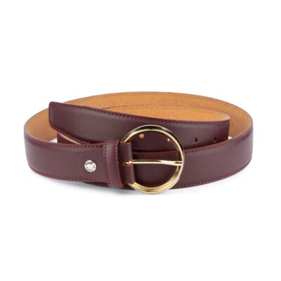 burgundy leather belt with gold circle buckle 75usd 1
