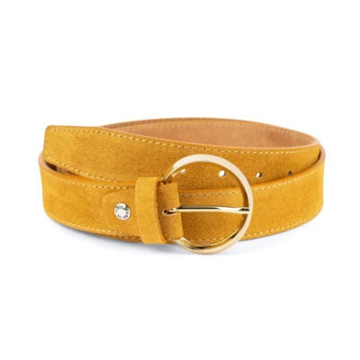 camel suede belt with round gold buckle 75usd 1