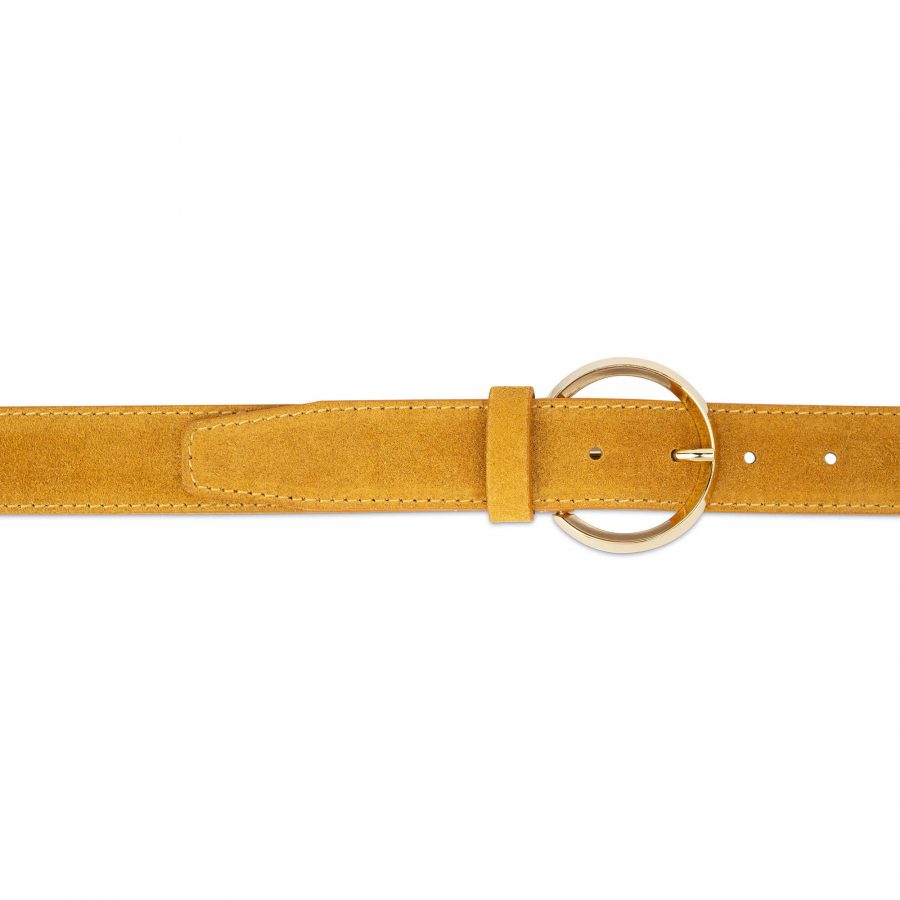 camel suede belt with round gold buckle 75usd 2