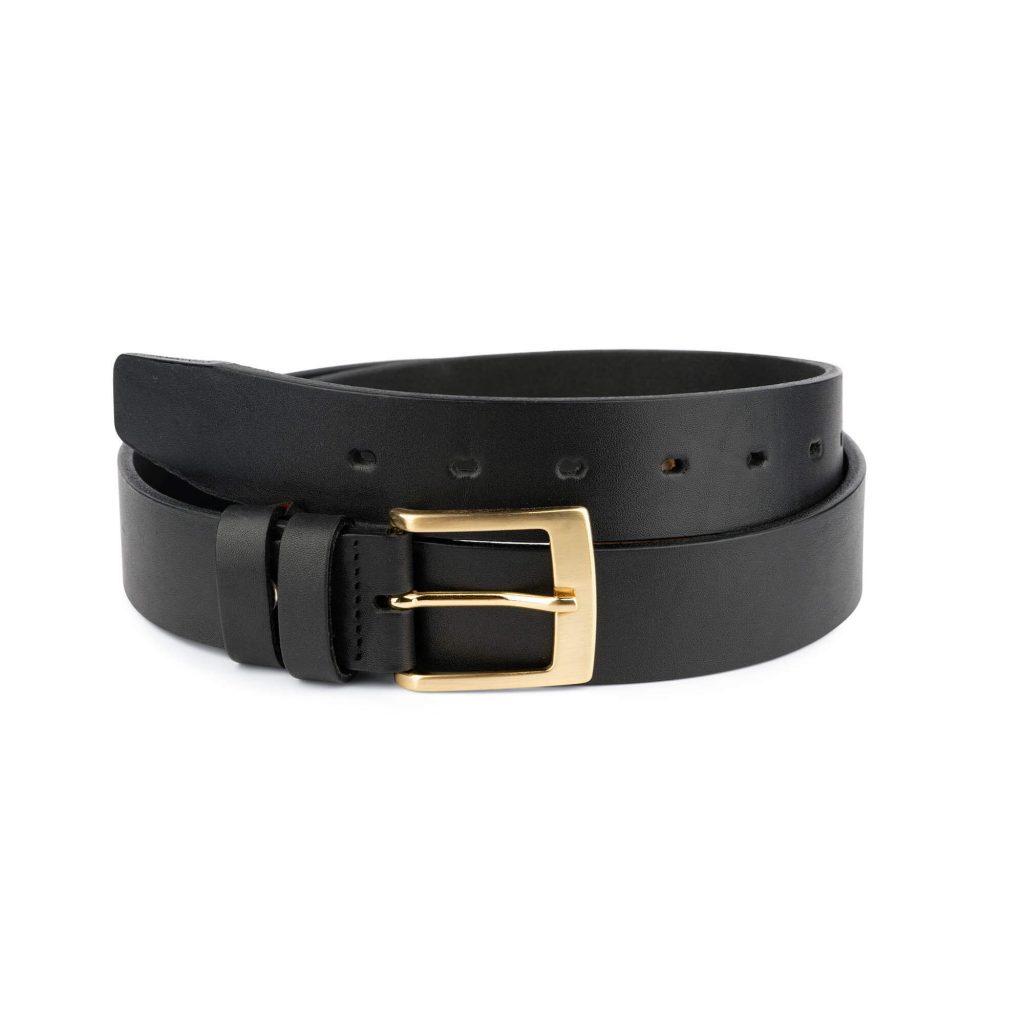 Buy Mens Black Leather Belt With Gold Buckle | LeatherBeltsOnline.com