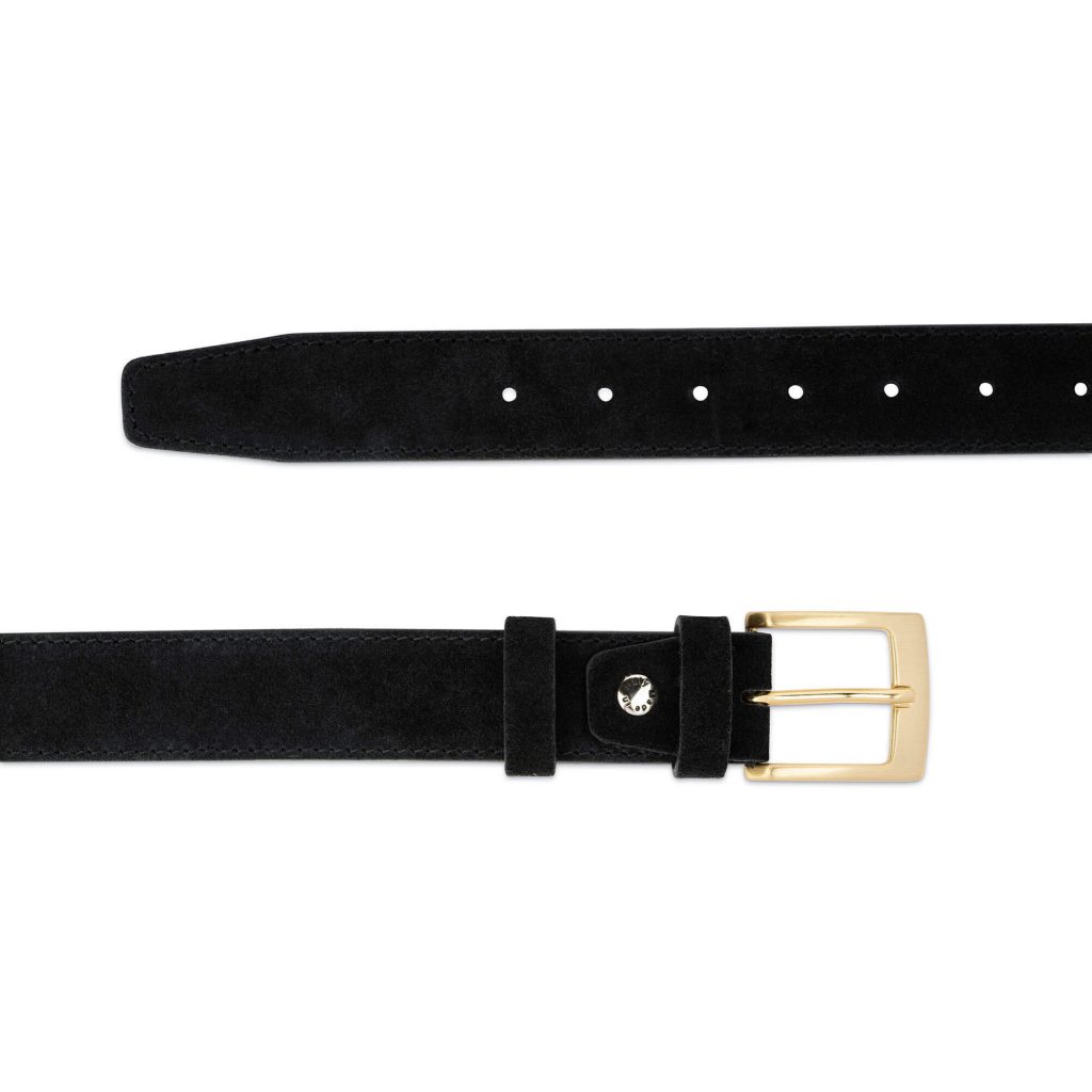 Buy Men's Black Suede Belt With Golden Buckle 35 Mm LeatherBelts