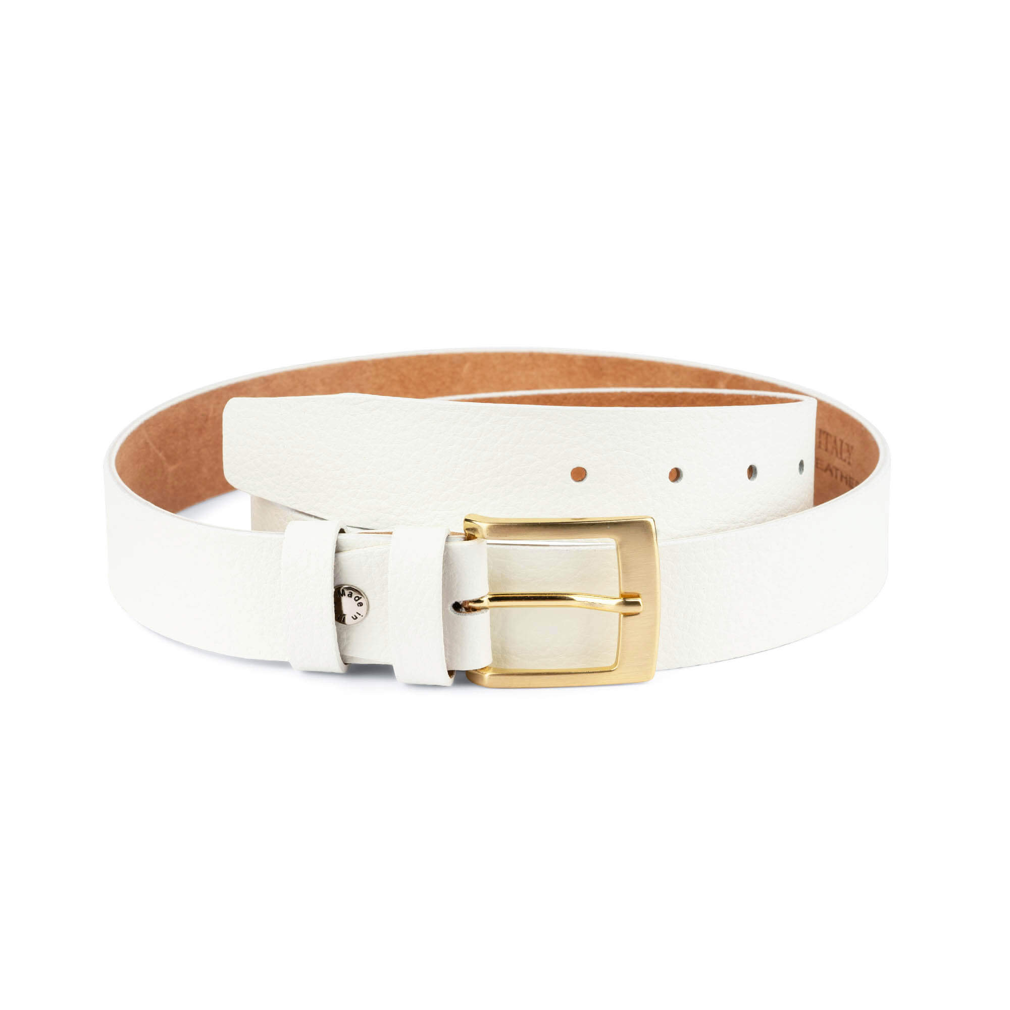 Buy Mens White Belt With Gold Buckle | LeatherBeltsOnline.com