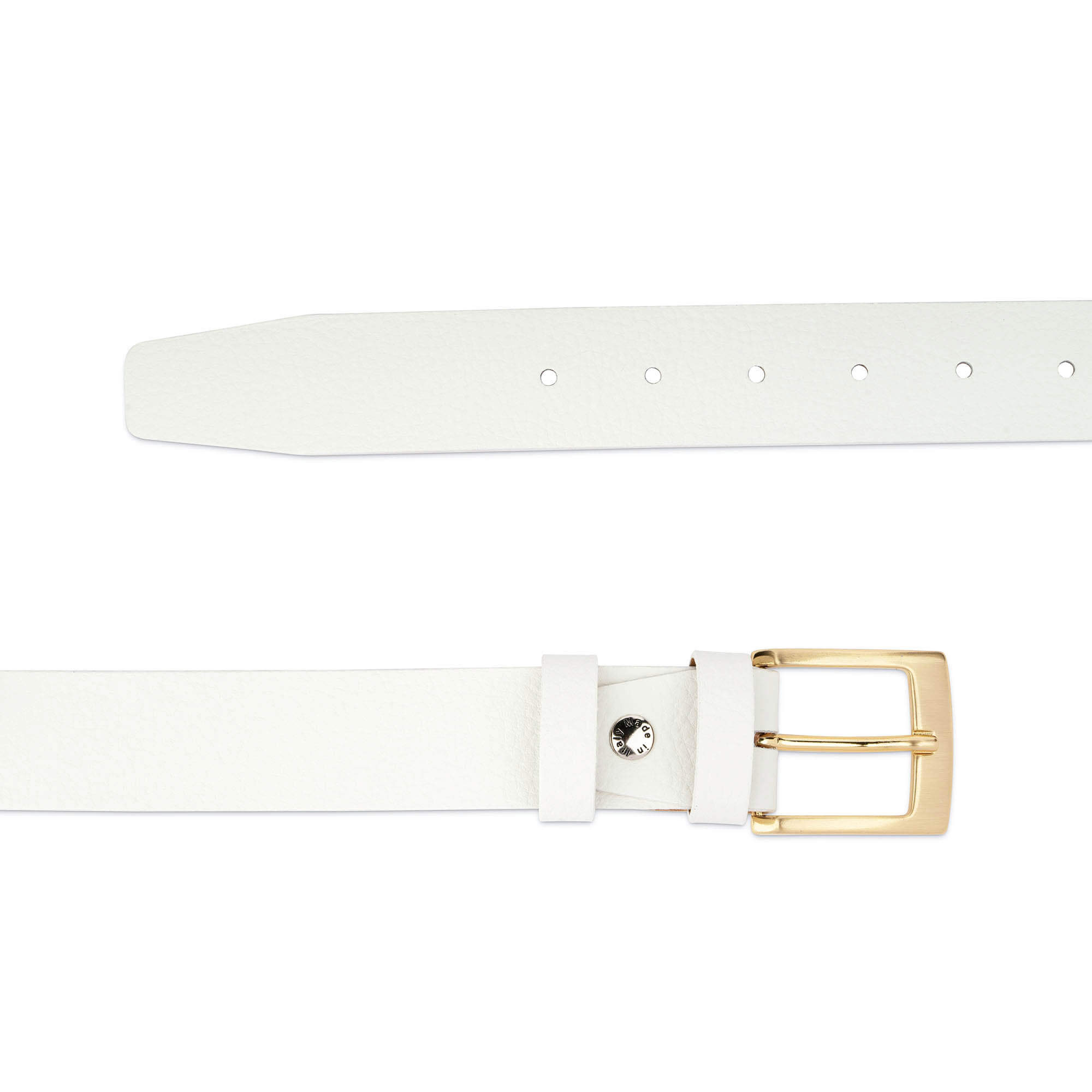 Mens White Leather Belt with No Holes | Luxury Buckle 46 / 115 cm - White | Capo Pelle