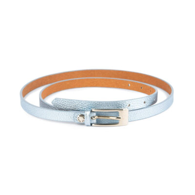 womens skinny leather belt silver blue 28 36 55usd 1