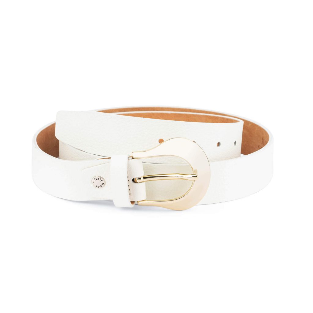 Buy Womens White Western Belt With Gold Buckle LeatherBeltsOnline