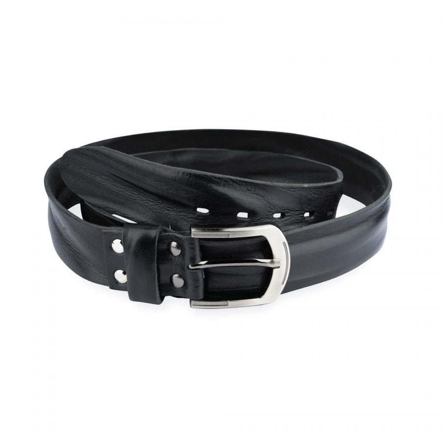 Mens Belt For Jeans Black Full Grain Leather 1