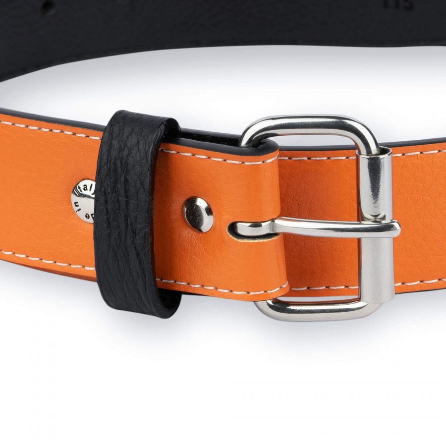 Buy Mens Orange Vegan Belt With Stainless Steel Buckle | LeatherBelts
